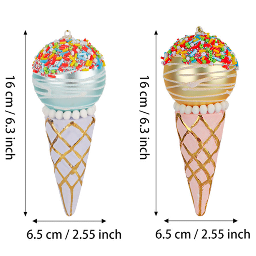 HKM-806099 Glass Christmas Tree Cone Pendant - Set of 2 Decorative Ornaments