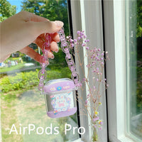 HKM-806547 AirPods Compatible Quicksand Cartoon Design Case with Chain for AirPods 1/2 Generation