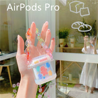 HKM-806547 AirPods Compatible Quicksand Cartoon Design Case with Chain for AirPods 1/2 Generation