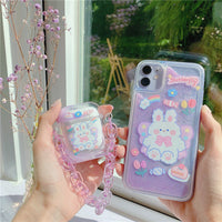 HKM-806547 AirPods Compatible Quicksand Cartoon Design Case with Chain for AirPods 1/2 Generation