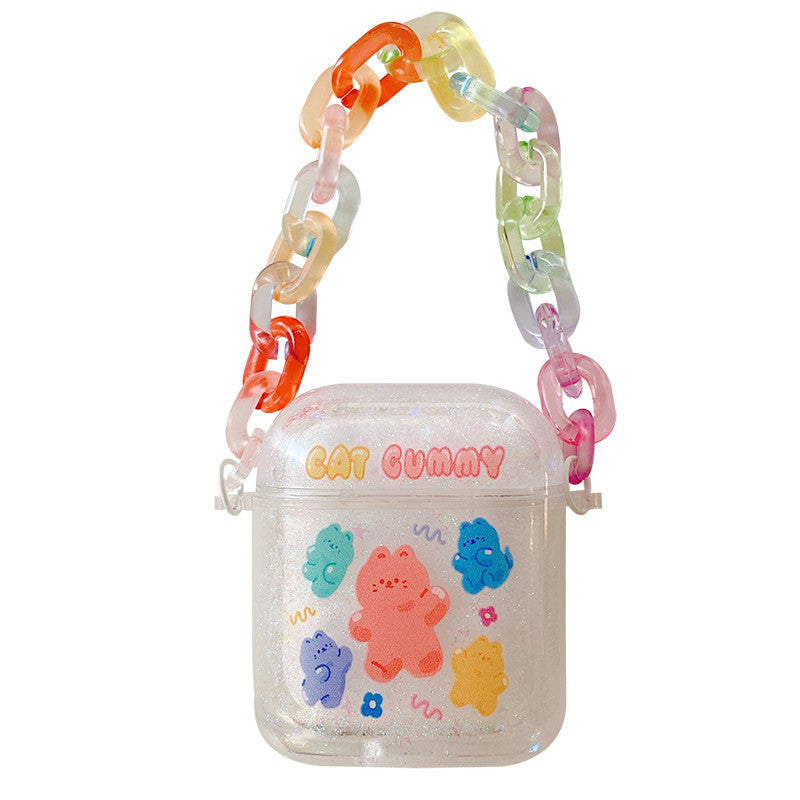 HKM-806547 AirPods Compatible Quicksand Cartoon Design Case with Chain for AirPods 1/2 Generation