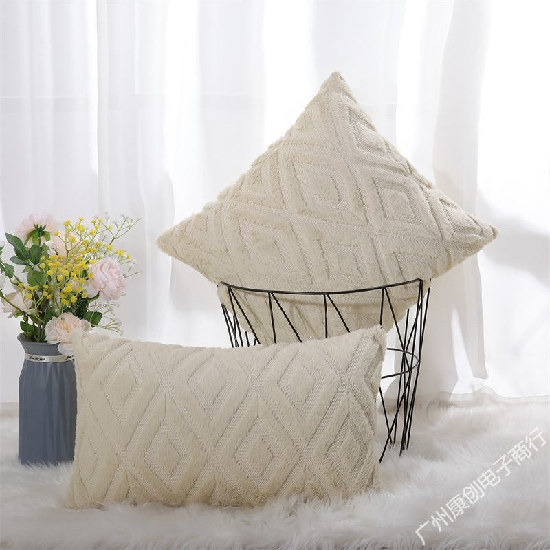 HKM-806547 Soft Plush Lumbar Cushion Cover in Hollow Flower Designs - Various Sizes Available