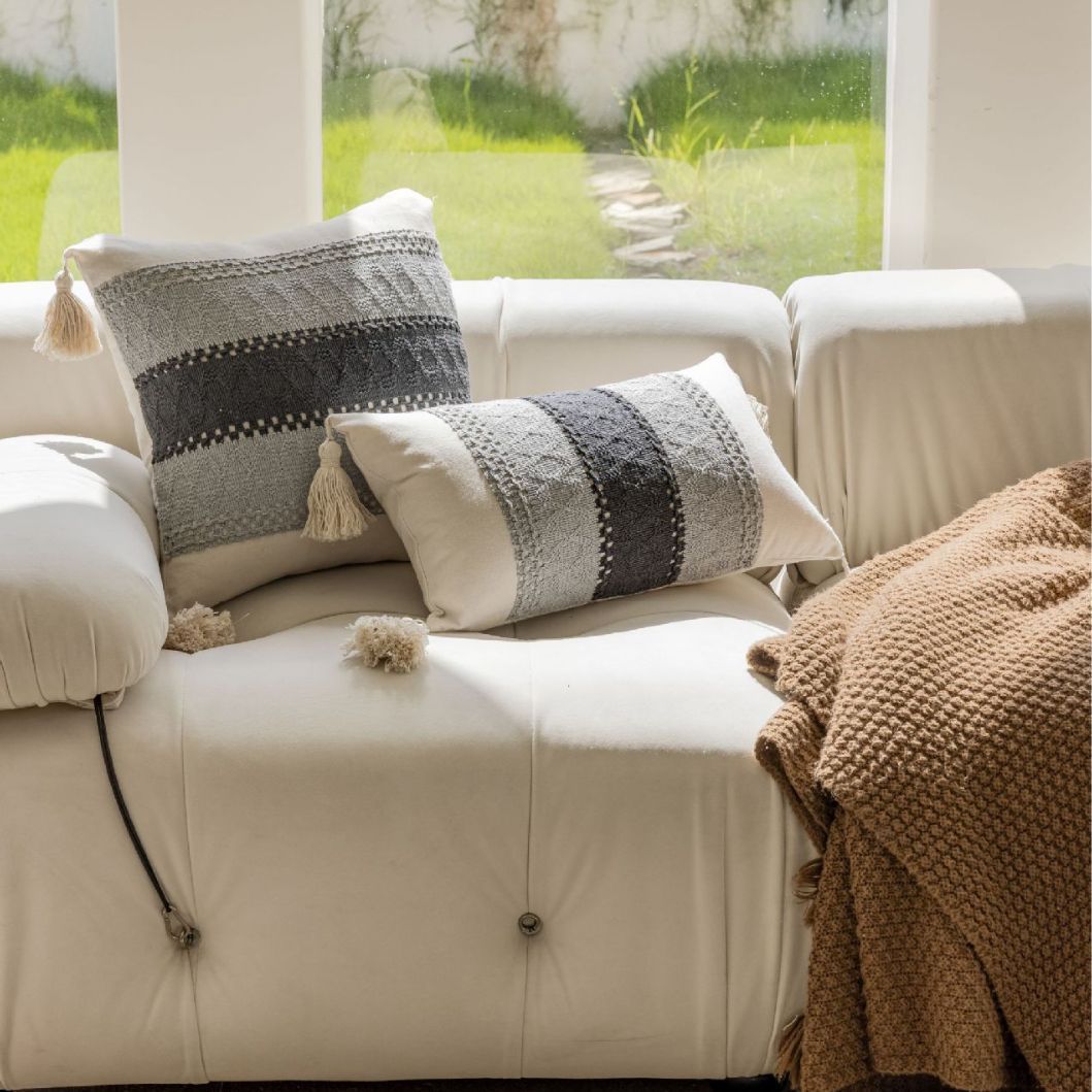 HKM-806867 Jacquard Cushion Cover with Tassels - 45x45cm & 30x50cm Sizes Available