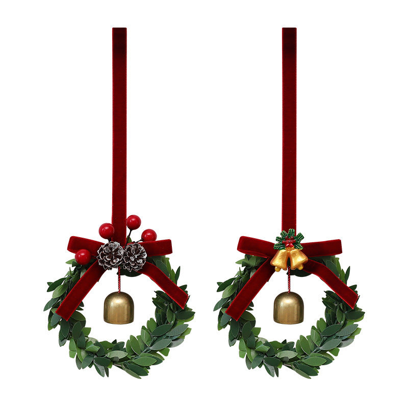 HKM-806931 Bell Garland Christmas Tree Pendant with Chinese Hawthorn Pine Cone and Green Leaf Design