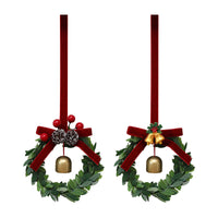 HKM-806931 Bell Garland Christmas Tree Pendant with Chinese Hawthorn Pine Cone and Green Leaf Design