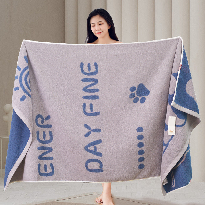 HKM-807059 Large Cotton Bath Towel Collection with Dog and Cat Designs, Absorbent and Soft, Multiple Colors Available