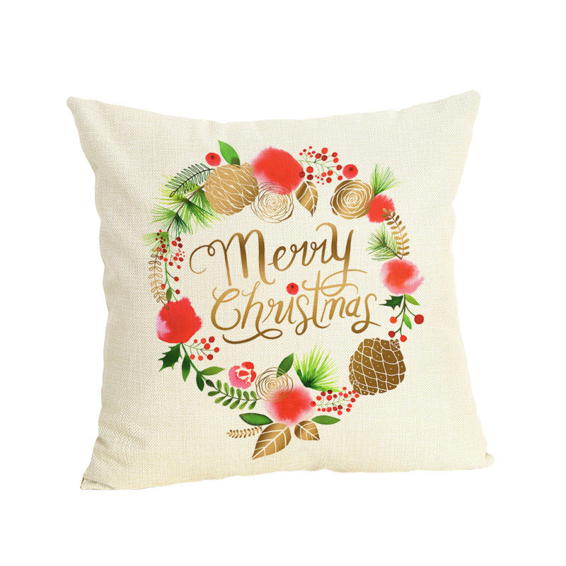 HKM-807187 Christmas-themed Linen Pillowcase 45x45cm with PP Cotton Filling