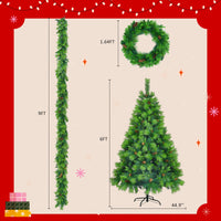 HKM-807251 6 Feet Artificial Grass Green Christmas Tree with Pre-Installed LED Lights, Pine Cone Decor, and Garland for Holidays
