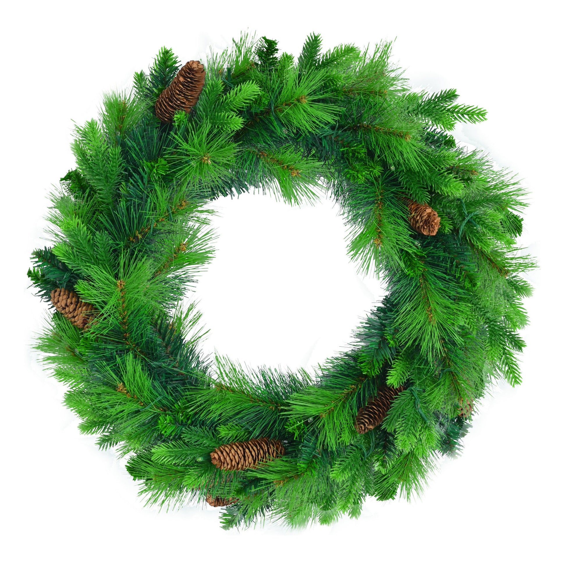 HKM-807251 6 Feet Artificial Grass Green Christmas Tree with Pre-Installed LED Lights, Pine Cone Decor, and Garland for Holidays
