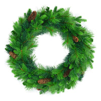 HKM-807251 6 Feet Artificial Grass Green Christmas Tree with Pre-Installed LED Lights, Pine Cone Decor, and Garland for Holidays