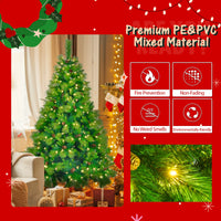 HKM-807251 6 Feet Artificial Grass Green Christmas Tree with Pre-Installed LED Lights, Pine Cone Decor, and Garland for Holidays