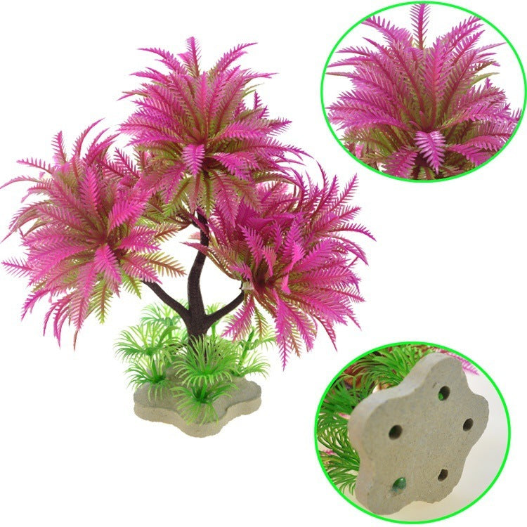 HKM-807315 Artificial Water Grass Aquarium Decor – 15cm Simulation Plastic Plant in Green and Pink