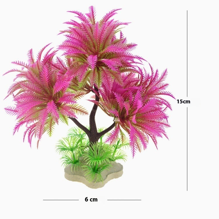 HKM-807315 Artificial Water Grass Aquarium Decor – 15cm Simulation Plastic Plant in Green and Pink