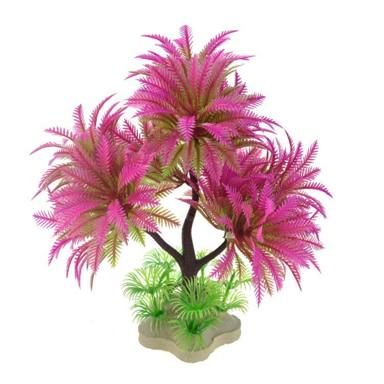 HKM-807315 Artificial Water Grass Aquarium Decor – 15cm Simulation Plastic Plant in Green and Pink