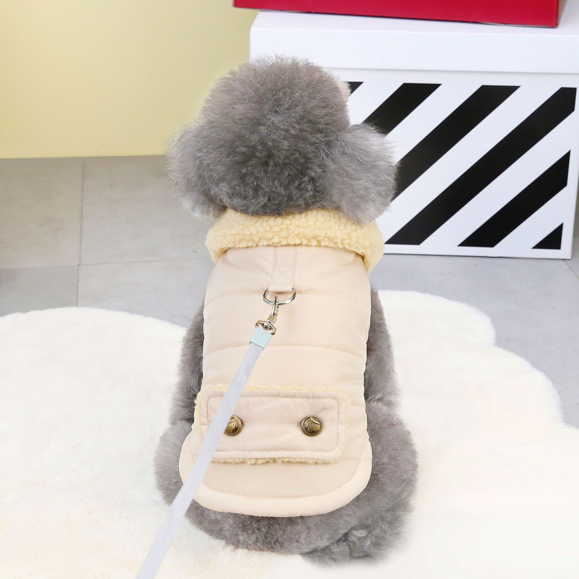 HKM-807315 Nordic Fur Collar Cotton Vest for Pets in Green and Khaki, Sizes S-XXL