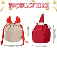 HKM-807443 Set of 5 Reindeer Antler Christmas Velvet Drawstring Gift Bags for Jewelry and Candy