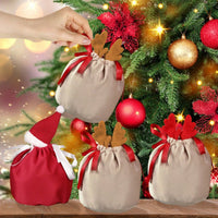 HKM-807443 Set of 5 Reindeer Antler Christmas Velvet Drawstring Gift Bags for Jewelry and Candy