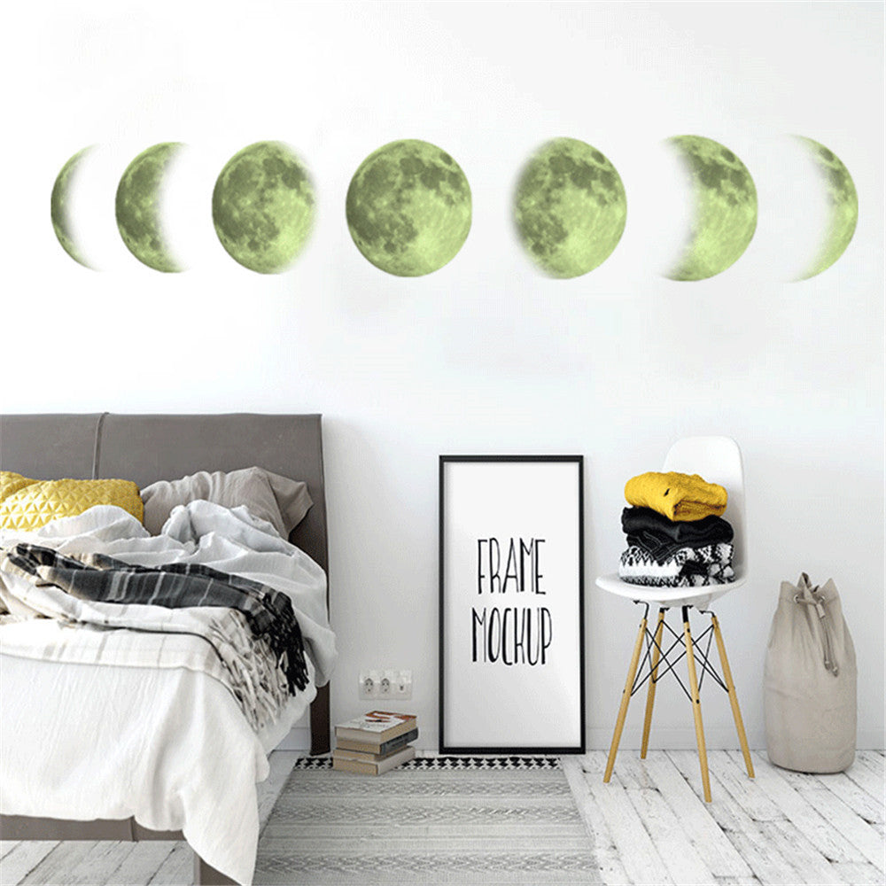 HKM-807571 Luminous Moon Map Wall Stickers for Modern Bedroom Décor