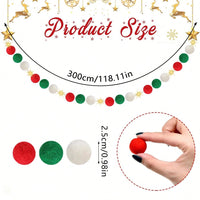 HKM-807763 100 Pcs Red, Green, and White Christmas Pom Poms with Battery String Lights for DIY Holiday Decorations