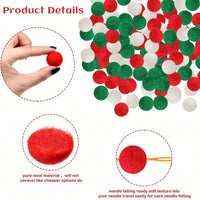 HKM-807763 100 Pcs Red, Green, and White Christmas Pom Poms with Battery String Lights for DIY Holiday Decorations