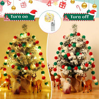 HKM-807763 100 Pcs Red, Green, and White Christmas Pom Poms with Battery String Lights for DIY Holiday Decorations