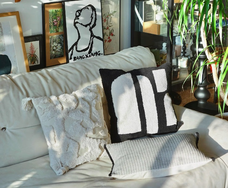 HKM-807763 Cotton and Hemp Quiet Wind Pillowcase - Cream White 50x50cm, Moon Frost White 50x50cm, Clear Tea Brown 45x45cm
