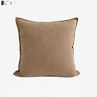HKM-807763 Cotton and Hemp Quiet Wind Pillowcase - Cream White 50x50cm, Moon Frost White 50x50cm, Clear Tea Brown 45x45cm