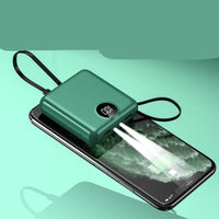 HKM-807827 10,000 mAh Compact Charger with Digital Display and Cable - Universal Polymer Lithium Ion Power Bank in Pink, Green, White, Black