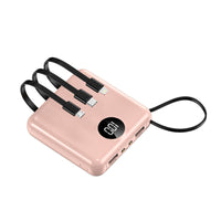 HKM-807827 10,000 mAh Compact Charger with Digital Display and Cable - Universal Polymer Lithium Ion Power Bank in Pink, Green, White, Black
