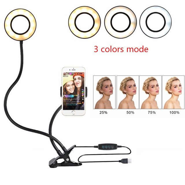 HKM-808019 Adjustable LED Selfie Ring Light with Universal Phone Holder and 10-Level Brightness