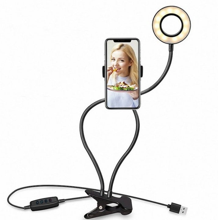 HKM-808019 Adjustable LED Selfie Ring Light with Universal Phone Holder and 10-Level Brightness