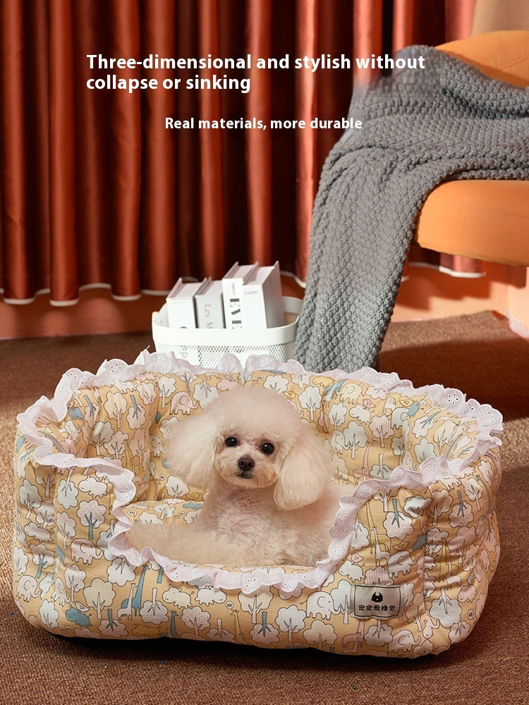 HKM-808083 Removable and Washable Dog Sofa in Gray Floral, Yellow Forest, and Cream Plaid Options
