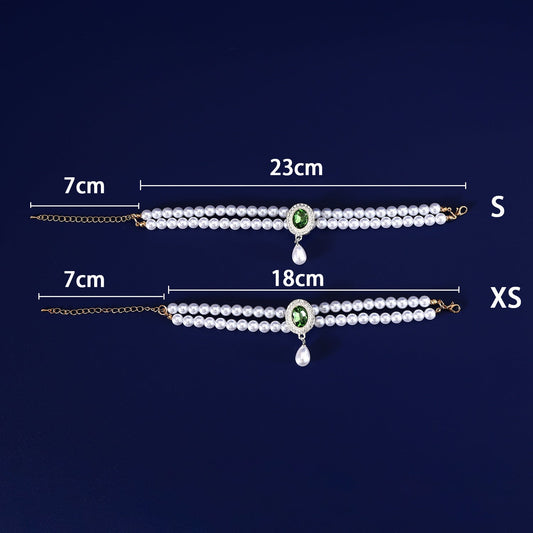HKM-808659 Double-Layer Pearl Gem Pendant Necklace for Maltese Puppies - Princess Style Collar in Multiple Colors