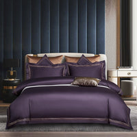 HKM-808787 Four-Piece Long-Staple Cotton Bedding Set in Plain Jacquard with Lace Detailing