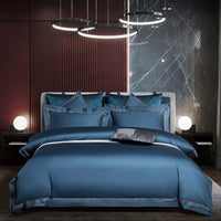 HKM-808787 Four-Piece Long-Staple Cotton Bedding Set in Plain Jacquard with Lace Detailing