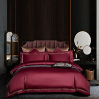 HKM-808787 Four-Piece Long-Staple Cotton Bedding Set in Plain Jacquard with Lace Detailing