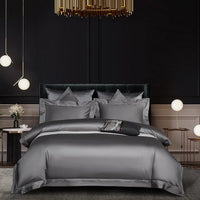 HKM-808787 Four-Piece Long-Staple Cotton Bedding Set in Plain Jacquard with Lace Detailing