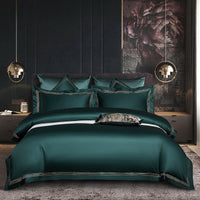 HKM-808787 Four-Piece Long-Staple Cotton Bedding Set in Plain Jacquard with Lace Detailing