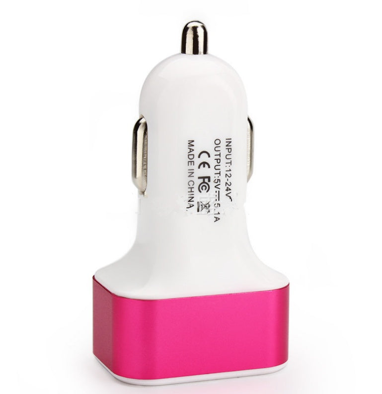 HKM-808851 3USB Universal Car Charger – Aluminum Alloy with Indicator Light – Available in Multiple Colors