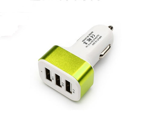 HKM-808851 3USB Universal Car Charger – Aluminum Alloy with Indicator Light – Available in Multiple Colors