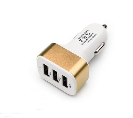 HKM-808851 3USB Universal Car Charger – Aluminum Alloy with Indicator Light – Available in Multiple Colors