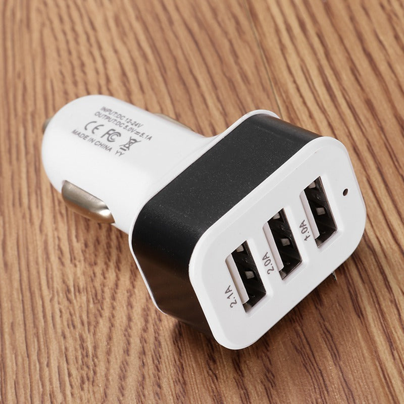 HKM-808851 3USB Universal Car Charger – Aluminum Alloy with Indicator Light – Available in Multiple Colors