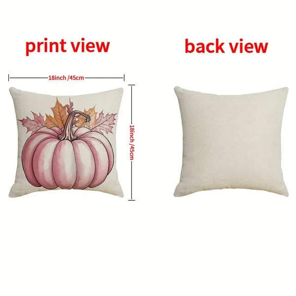 HKM-808915 Pumpkin Maple Leaf Throw Pillow Covers - 4 Pack 18x18 Inch Cushion Cases for Fall Decor