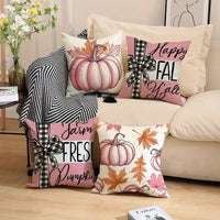 HKM-808915 Pumpkin Maple Leaf Throw Pillow Covers - 4 Pack 18x18 Inch Cushion Cases for Fall Decor