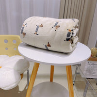 HKM-809107 Cozy Cartoon Sausage Dog Flannel Blanket - Multiple Sizes Available