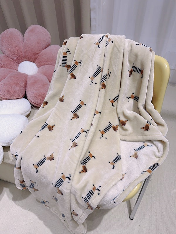 HKM-809107 Cozy Cartoon Sausage Dog Flannel Blanket - Multiple Sizes Available