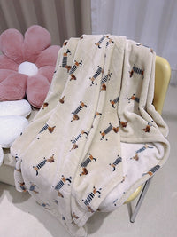HKM-809107 Cozy Cartoon Sausage Dog Flannel Blanket - Multiple Sizes Available