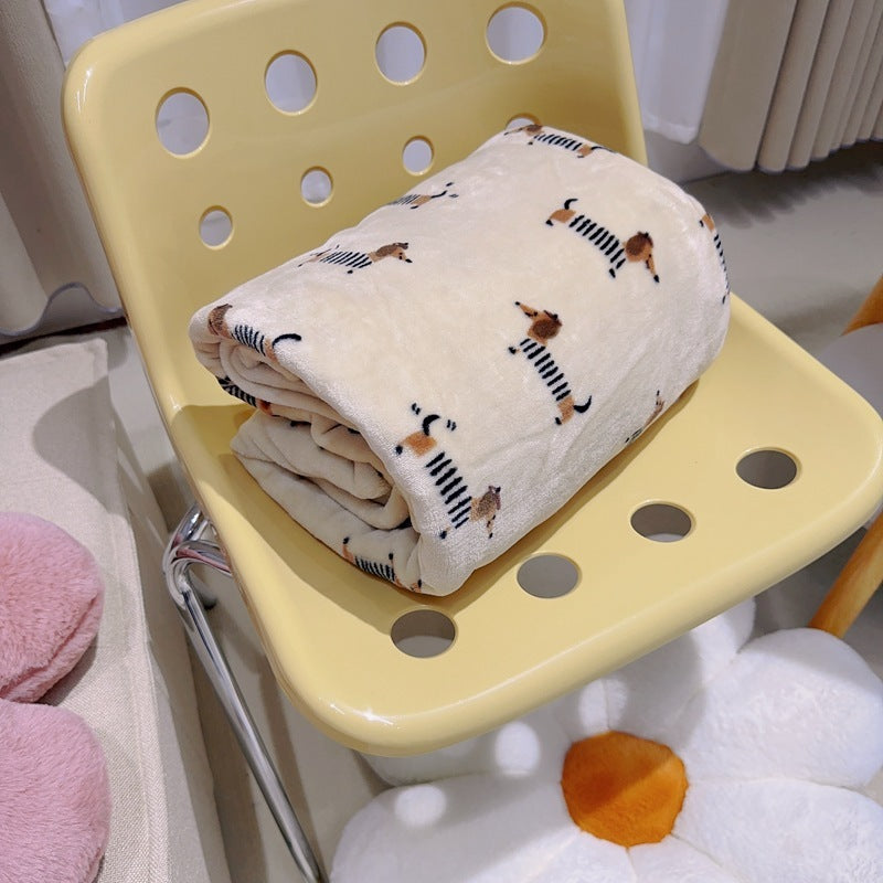 HKM-809107 Cozy Cartoon Sausage Dog Flannel Blanket - Multiple Sizes Available