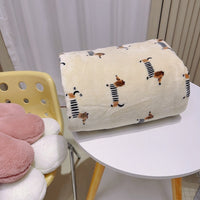 HKM-809107 Cozy Cartoon Sausage Dog Flannel Blanket - Multiple Sizes Available