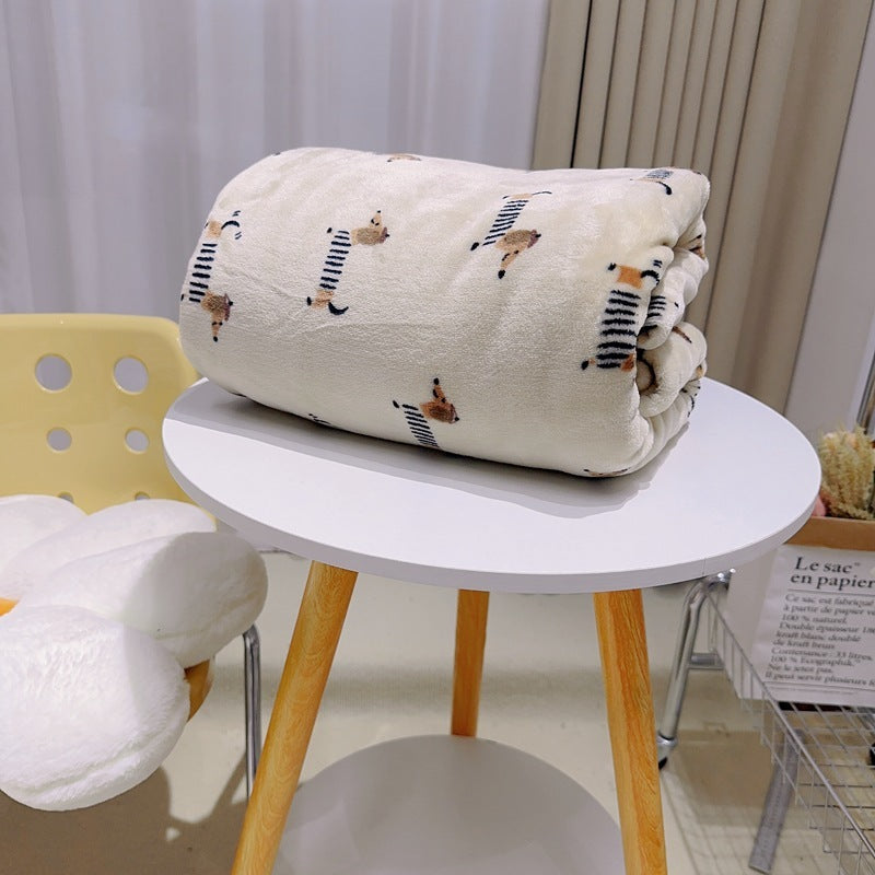 HKM-809107 Cozy Cartoon Sausage Dog Flannel Blanket - Multiple Sizes Available